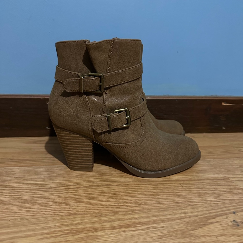 JustFab Brown Heeled Boots with Chunky Heel